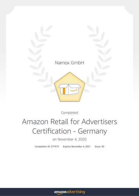 Zertifikat - Amazon Retail for Advertisers