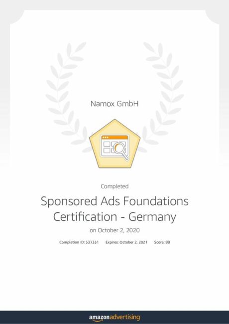 Zertifikat - Sponsored Ads Foundation