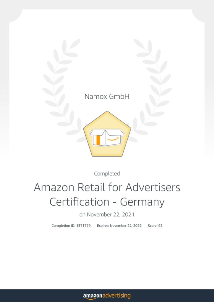Amazon retail for advertisers Certification - Germany _ Learning console