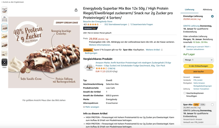 Produktlisting mit FBA Abo-Möglichkeit
